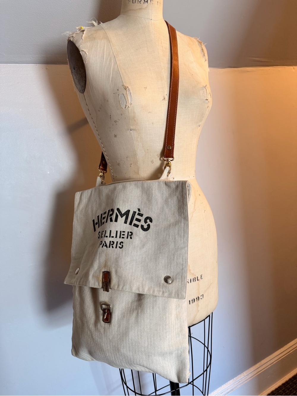 Hermes Beige Canvas Crossbody/clutch bag with Leather Trim - Picture 13 of 13